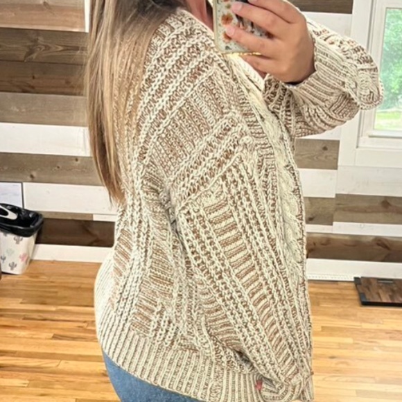 Cozy Two Tone Chunky Cable Knit button Oversized Cardigan - Picture 9 of 9